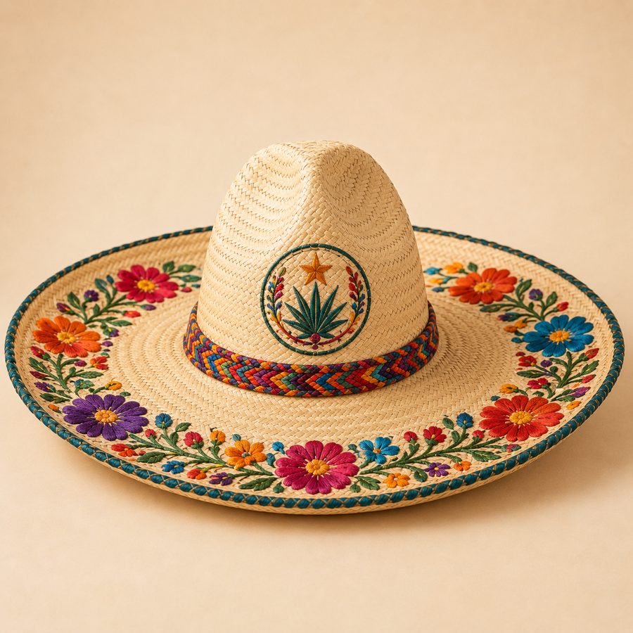 Embroidered sombrero with custom thread logo on the brim