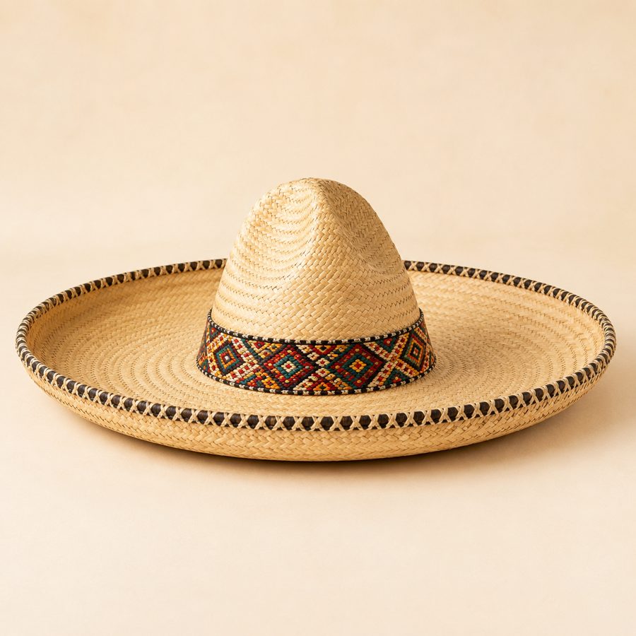 Woven straw fiesta sombrero with custom printed hatband